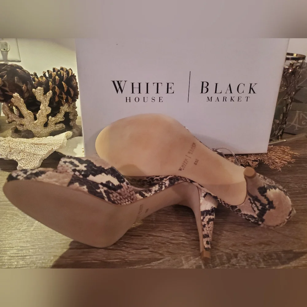 White House Black Market High Heel 👠 Shoes Snake 🐍 Skin Open Toe Pumps - Picture 6 of 7